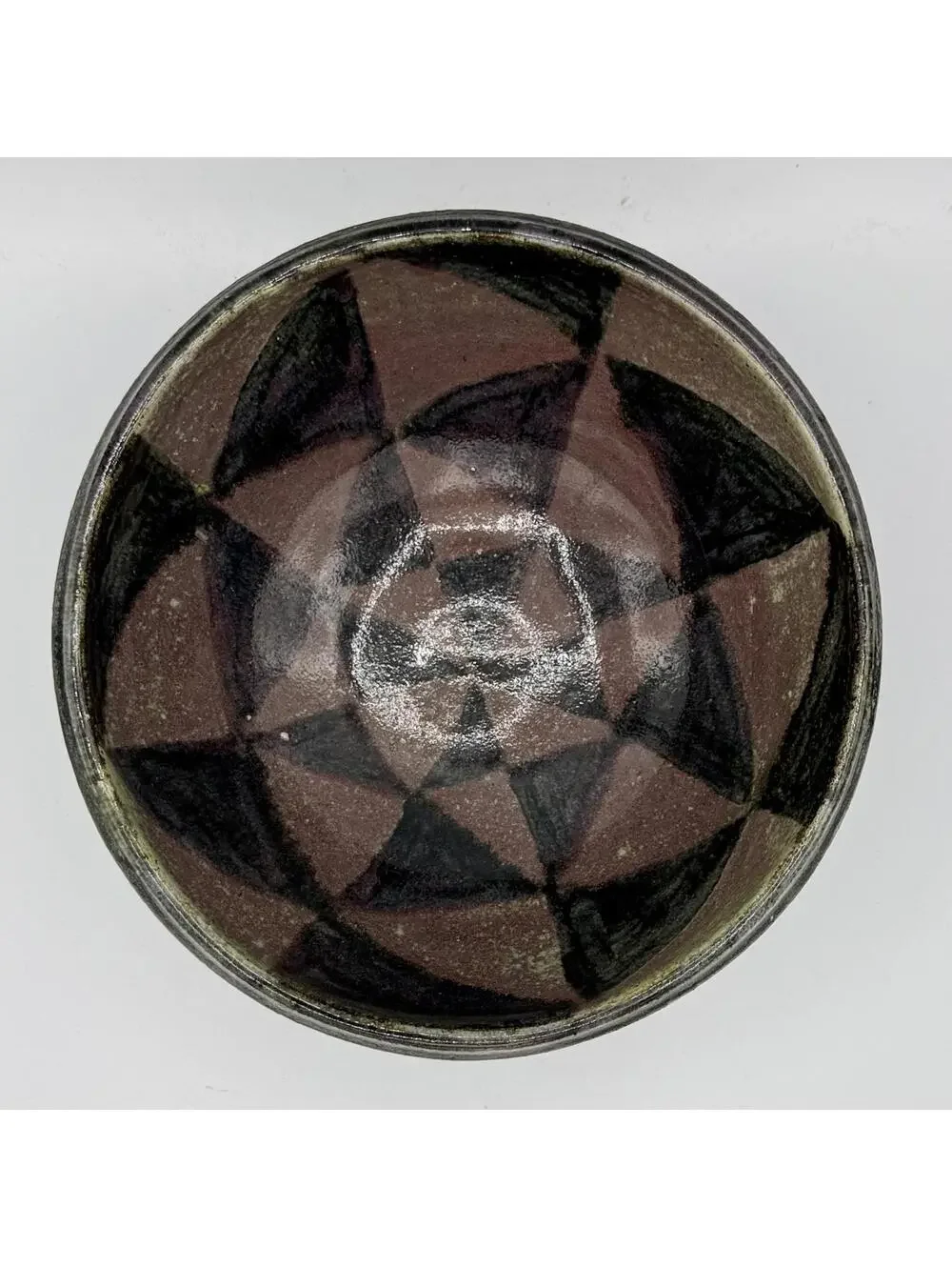 Handcrafted Ceramic Bowl Geometric Glaze Artisan Stoneware 9x4